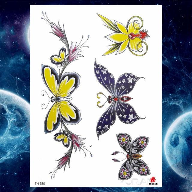Luxury Big Tattoo Stickers Butterfly Body Arm Leg Tattoos Temporary Black Flower Rose Tattoos For Women's Adults