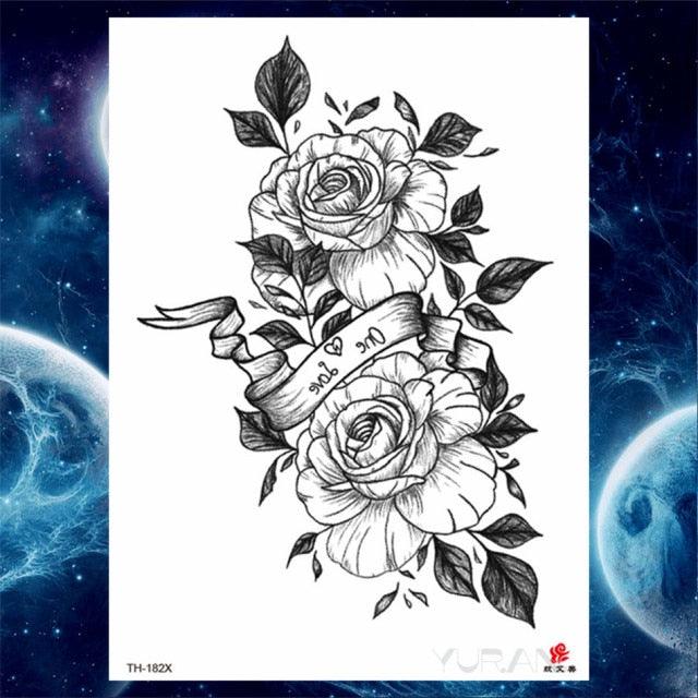 Luxury Big Tattoo Stickers Butterfly Body Arm Leg Tattoos Temporary Black Flower Rose Tattoos For Women's Adults