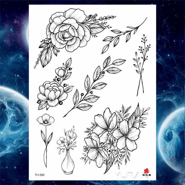 Luxury Big Tattoo Stickers Butterfly Body Arm Leg Tattoos Temporary Black Flower Rose Tattoos For Women's Adults