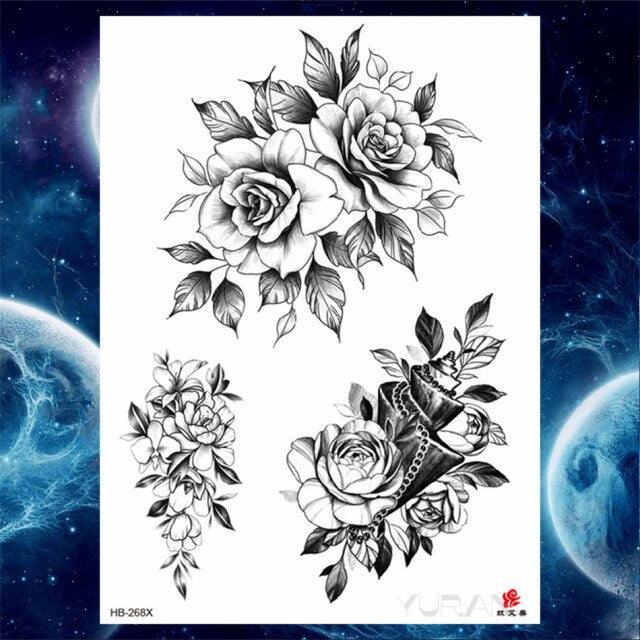 Luxury Big Tattoo Stickers Butterfly Body Arm Leg Tattoos Temporary Black Flower Rose Tattoos For Women's Adults