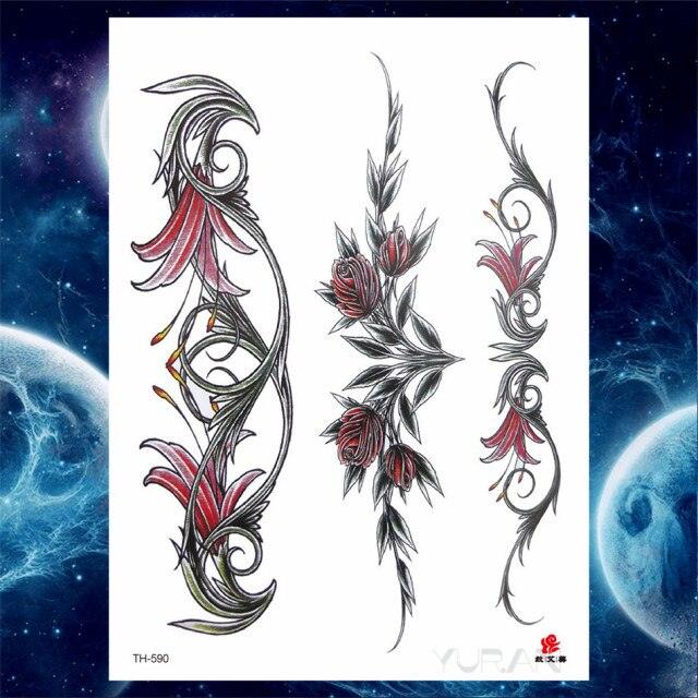 Luxury Big Tattoo Stickers Butterfly Body Arm Leg Tattoos Temporary Black Flower Rose Tattoos For Women's Adults