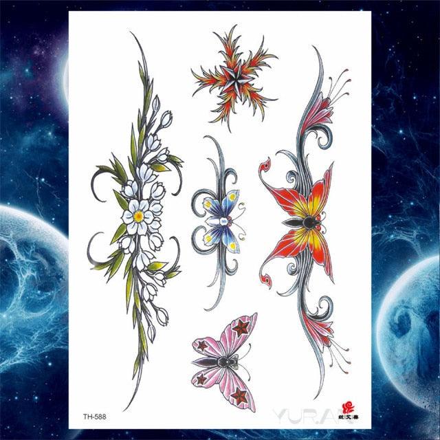 Luxury Big Tattoo Stickers Butterfly Body Arm Leg Tattoos Temporary Black Flower Rose Tattoos For Women's Adults