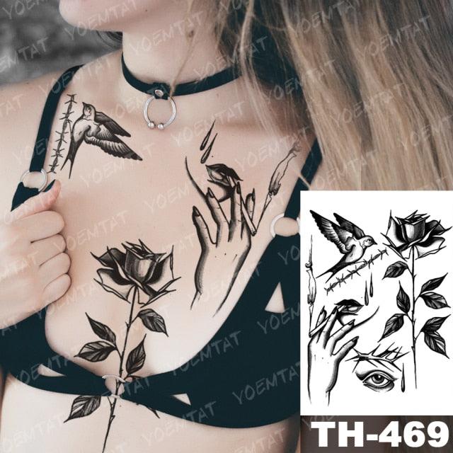 Luxury Big Waterproof Temporary Sticker Tattoo Large Flowers And Animals Body Tattos For Womens