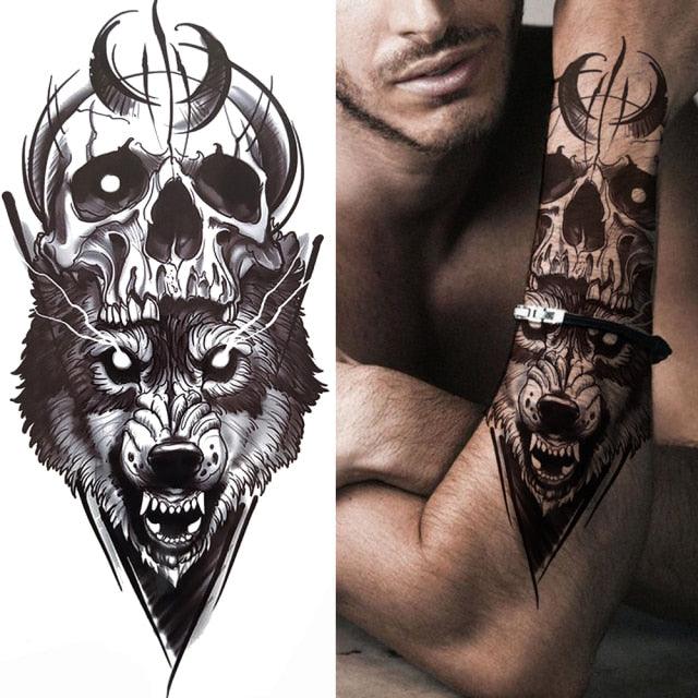 Luxury Black Forest Tiger Wolf Tattoo Sticker Temporary Tattoo Animals Colorful Big Tattoo Stickers For Mens Womens
