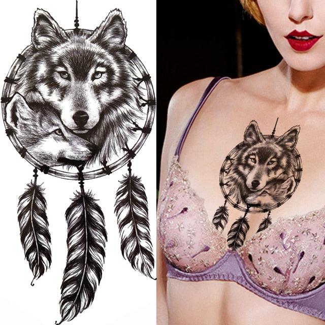 Luxury Black Forest Tiger Wolf Tattoo Sticker Temporary Tattoo Animals Colorful Big Tattoo Stickers For Mens Womens
