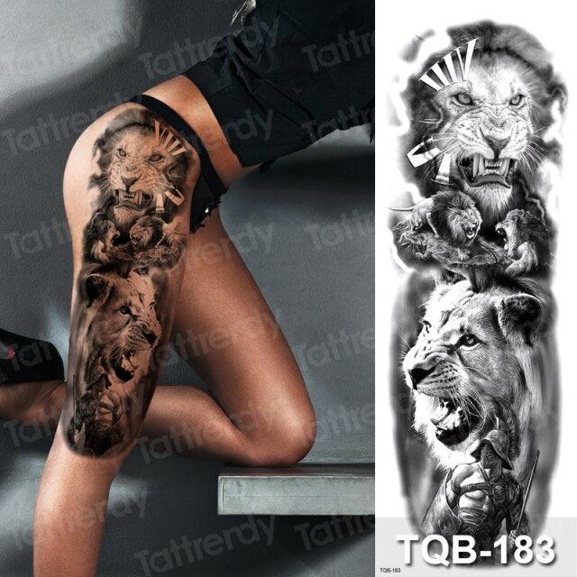 Luxury Black Temporary Tattoo Waterproof Big Lion Tattoo For Body Arm Legs Modern Large Design