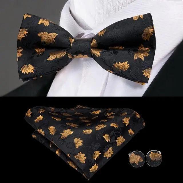 Luxury Butterfly Beige Silk Bow Ties For Men Gentlemens Cufflinks Set Elegant Design Wedding Party Bowties For Tuxedo Excellent Gift For Prom