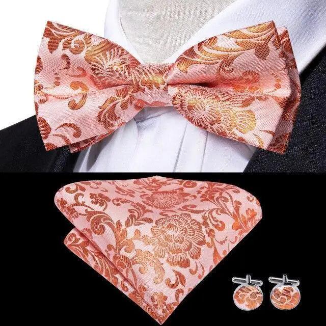 Luxury Butterfly Beige Silk Bow Ties For Men Gentlemens Cufflinks Set Elegant Design Wedding Party Bowties For Tuxedo Excellent Gift For Prom