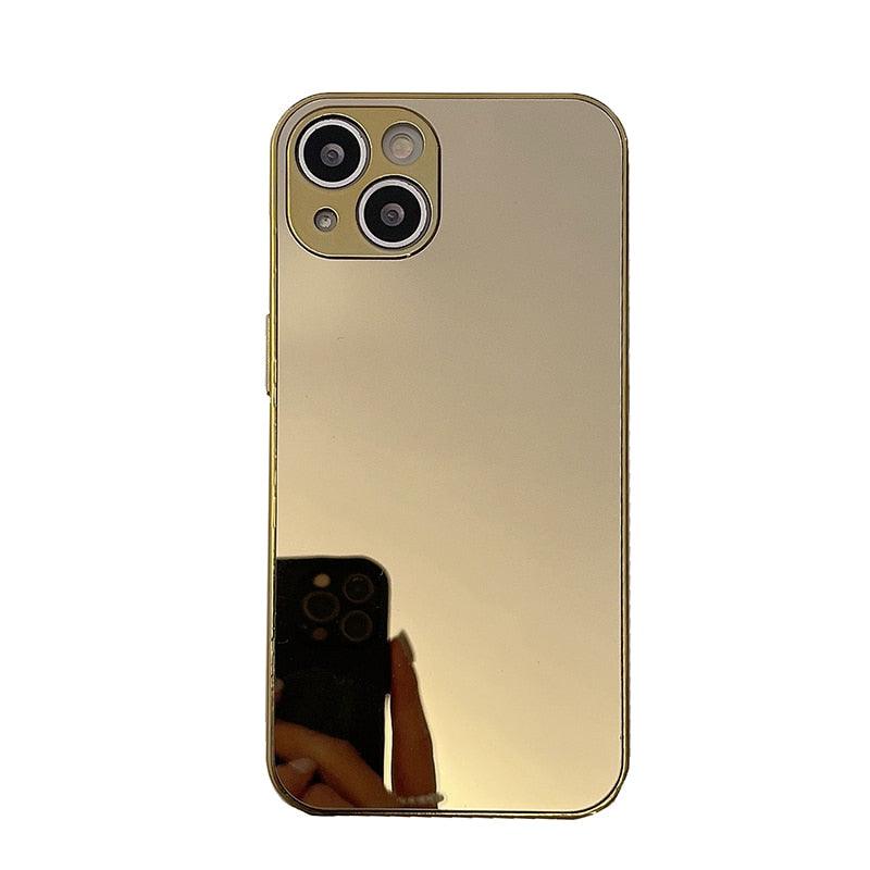 Luxury Clear Back Mirror Shock-Absorption Anti-Scratch Bright Reflection Protective Case Cover Silver Golden Mirror Shockproof Case for iPhone 14 13 12 Pro Max 11 X XR XS 8Plus iphone Hard Back Cover