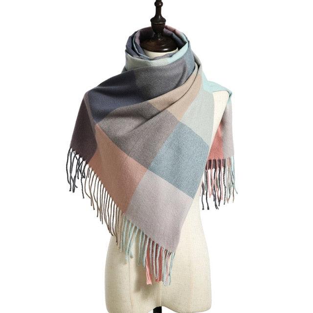 Luxury Fashion Autumn Winter Soft Warm Scarf Plaid Colorful Hijabs Cashmere Scarves Warm Soft Bandana Women's Lightweight Scarves Elegant Echarpe  Escharpe Soft Wool Elegant Tassel For Women