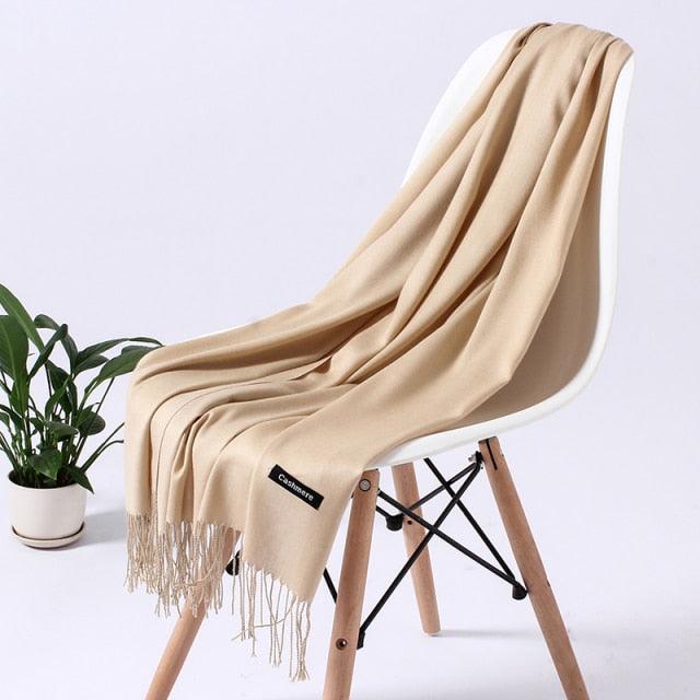 Luxury Fashion Winter Solid Colorful Soft Scarf Hijabs Tassels Long Warm Shawls Hijabs Lightweight Scarfs Scarves Cashmere Elegant Hijabs Scarves Wraps For Women