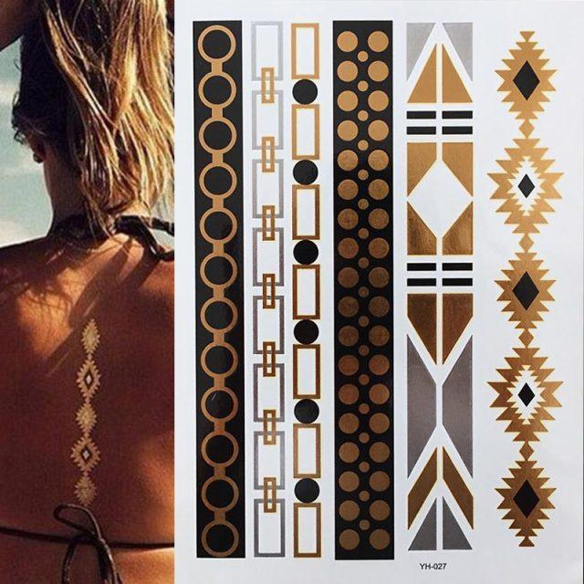 Luxury Flash Metallic Waterproof Temporary Tattoo Gold Silver Flower Tattoo Sticker Long Lasting Gold Design For Womens