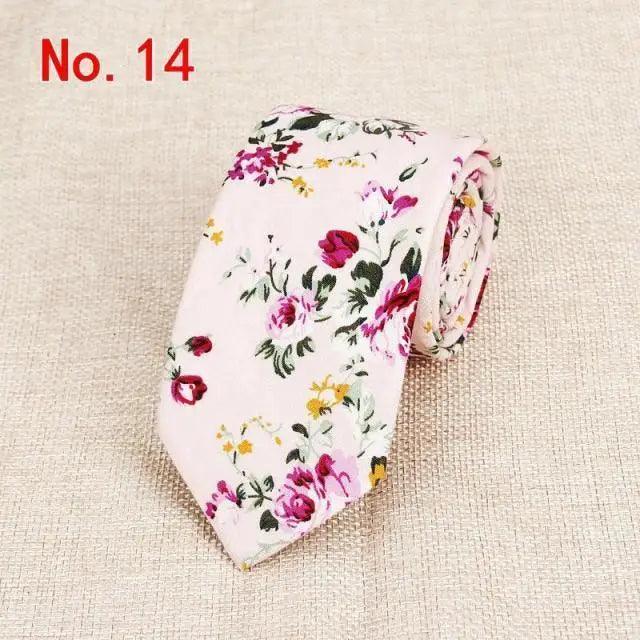 Luxury Flower Handmade Cotton Ties For Men Classic Colorful Printed Floral Designs Necktie For Wedding