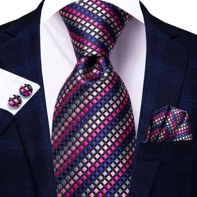 Luxury Men Silk Necktie Pocket Square Matching Handkerchief  Cufflinks Set Formal Design Printed Business Necktie For Men