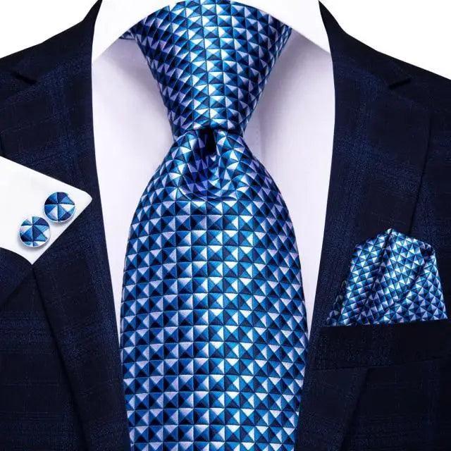 Luxury Men Silk Necktie Pocket Square Matching Handkerchief  Cufflinks Set Formal Design Printed Business Necktie For Men