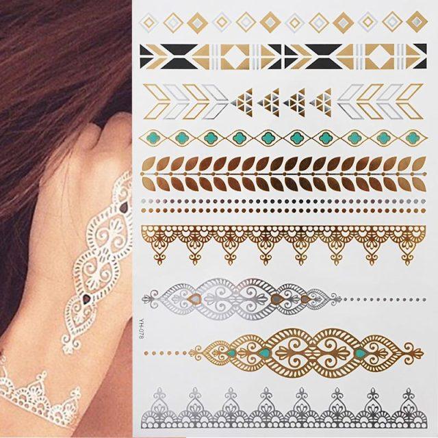 Luxury Metallic Gold Waterproof Temporary Tattoo Feather Elephant Fashion Different Design Tattoos For Womens
