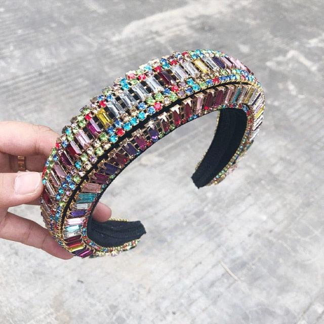 Luxury  Sparkly Padded Rhinestones Headbands Full Crystal Hairbands Wide Headwear White Gorgeous Hair Accessories For Women