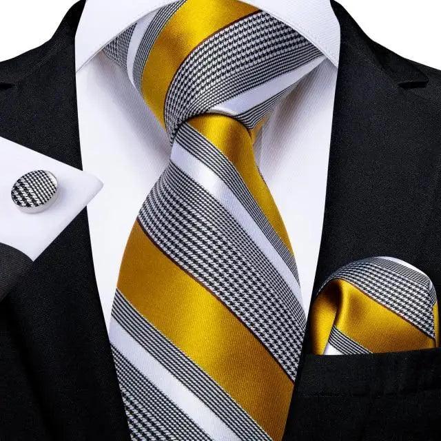 Luxury Wedding Party Floral Design Silk Necktie Hanky And Matching Cufflinks Set For Men Classic Design Necktie Set For Men