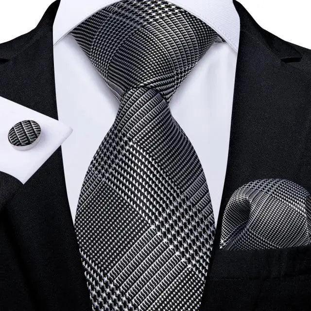 Luxury Wedding Party Floral Design Silk Necktie Hanky And Matching Cufflinks Set For Men Classic Design Necktie Set For Men