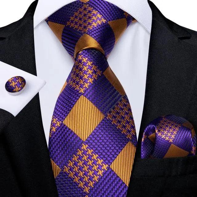 Luxury Wedding Party Floral Design Silk Necktie Hanky And Matching Cufflinks Set For Men Classic Design Necktie Set For Men