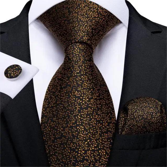 Luxury Wedding Party Floral Design Silk Necktie Hanky And Matching Cufflinks Set For Men Classic Design Necktie Set For Men