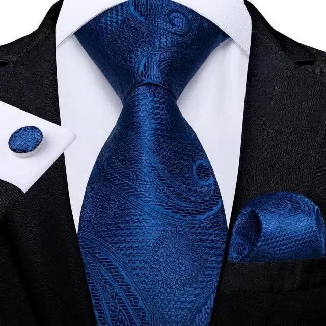 Luxury Wedding Party Floral Design Silk Necktie Hanky And Matching Cufflinks Set For Men Classic Design Necktie Set For Men