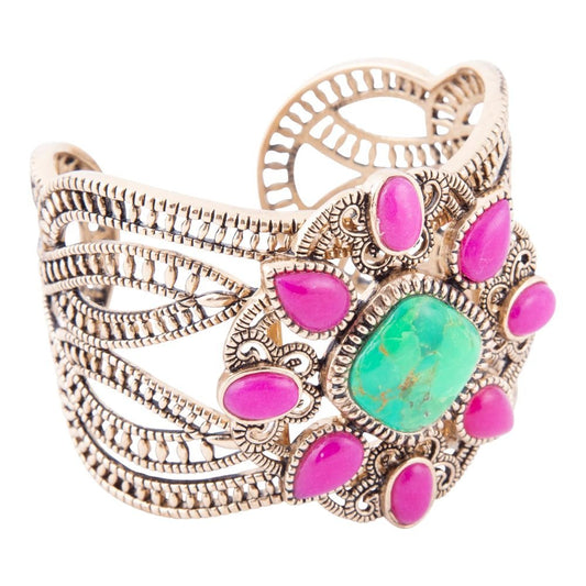 Armreif Madeira Limette und rosa Achat mit goldenem Statement