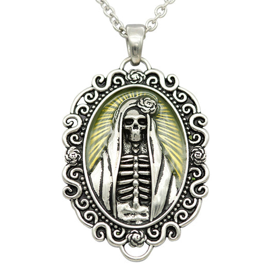 Collier Camée Tête de Mort Madonna Gothique Jour des Morts Pendentif