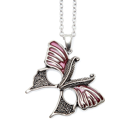 Collier Masque Papillon Magenta Pendentif en Argent Sterling