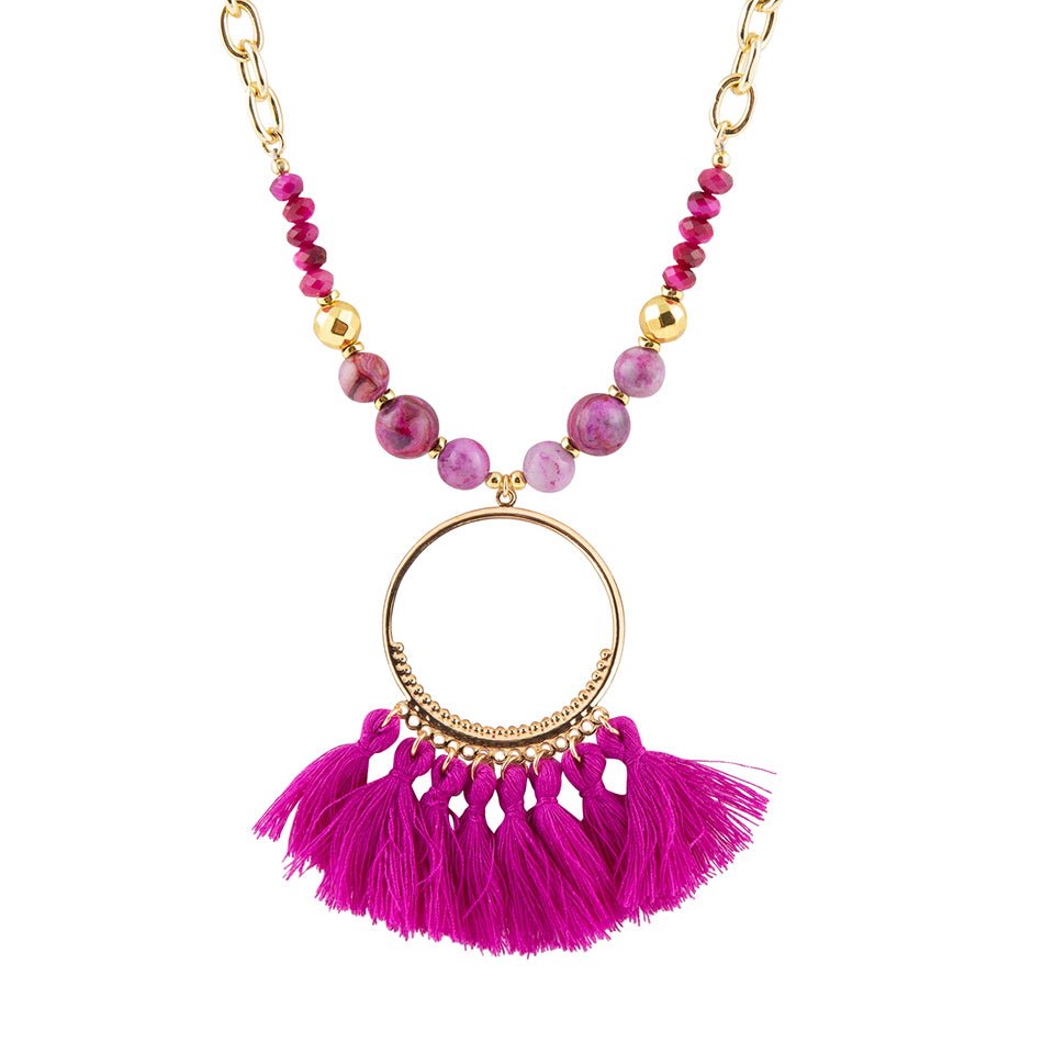 Rosa-Magenta-Träume-Achat-Quasten-Goldkette