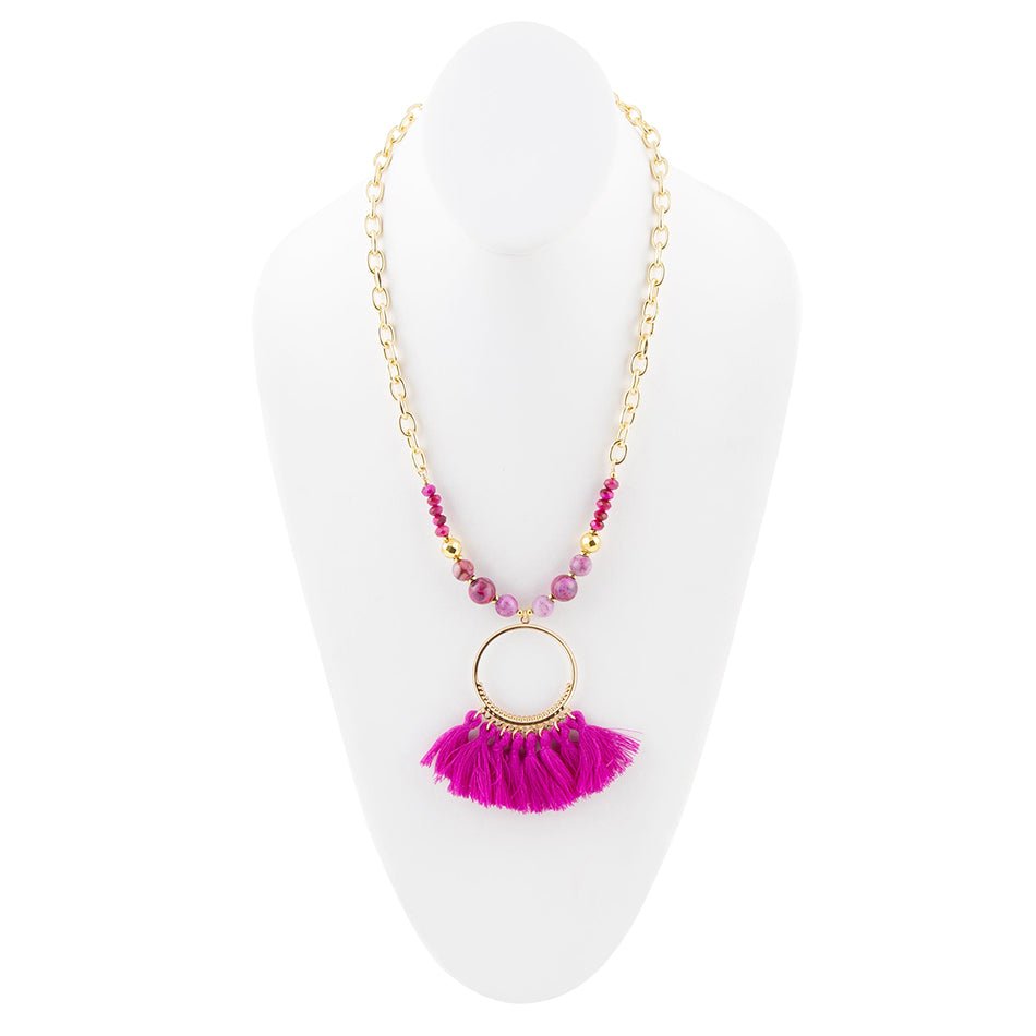 Rosa-Magenta-Träume-Achat-Quasten-Goldkette