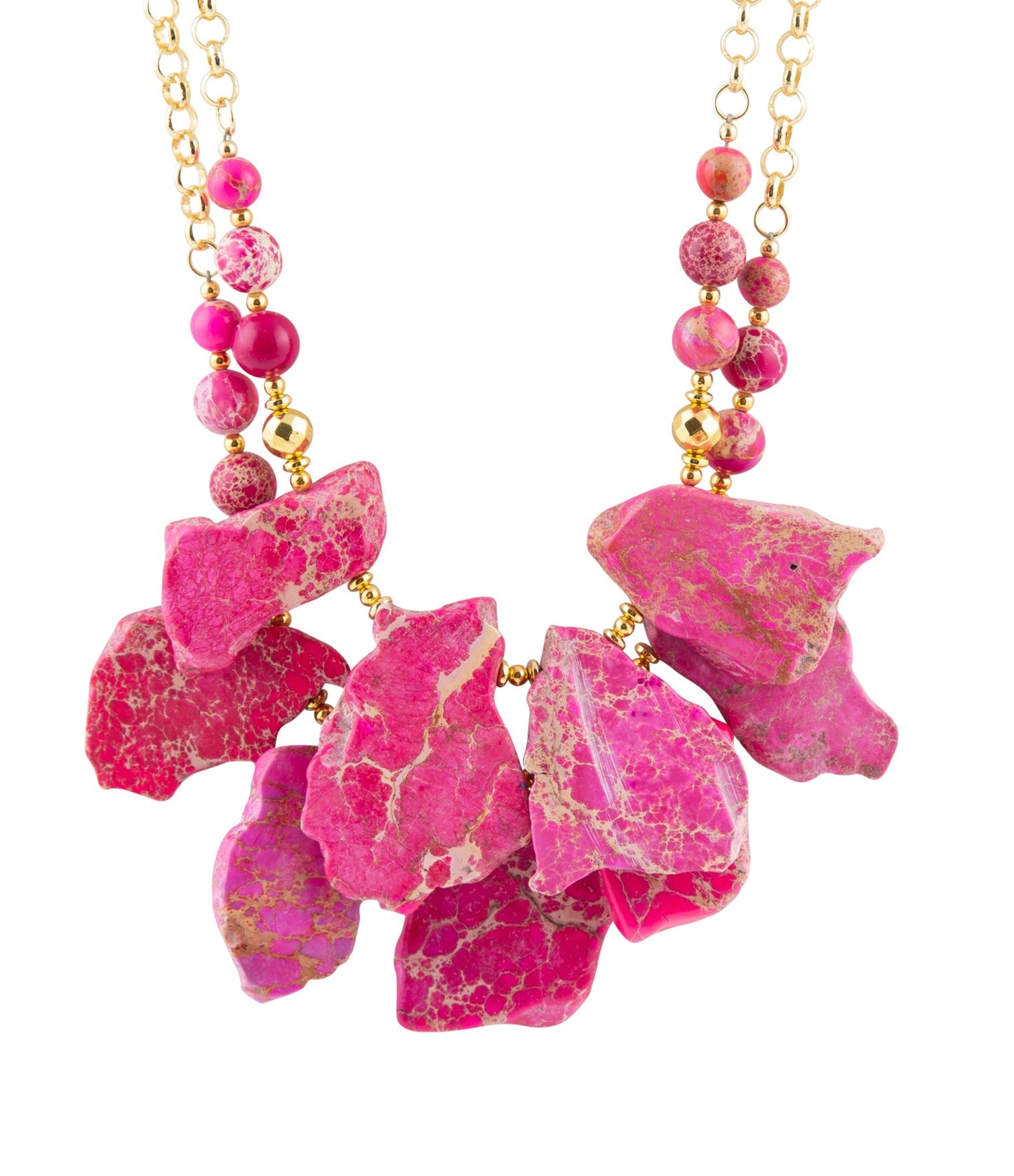Pink Magenta Träume Jaspis und Goldfarbene Statement-Halskette