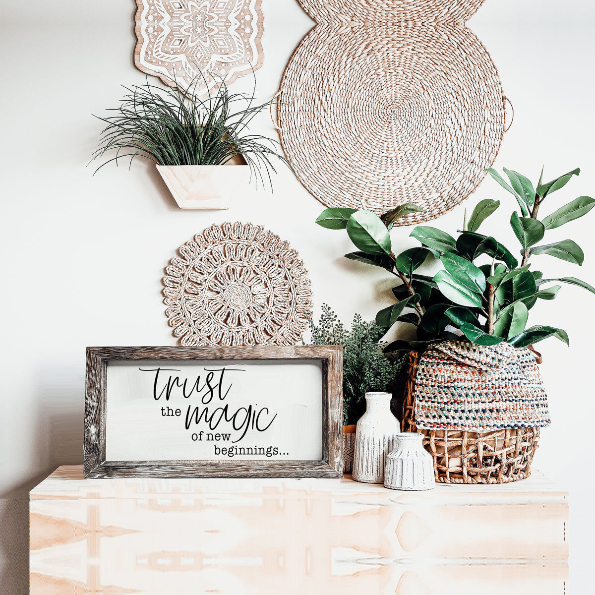 Panneau inspirant rustique en bois « La magie des nouveaux départs » Cadeau de décoration d'intérieur