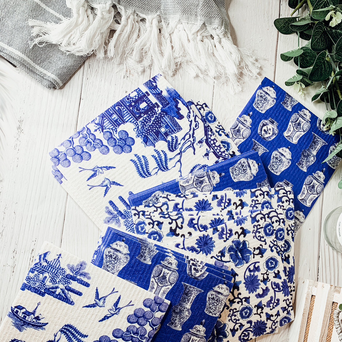 Chinoiserie Öko-Küchentücher – Biologisch abbaubare Zellulose-Baumwolle, 3 Designs