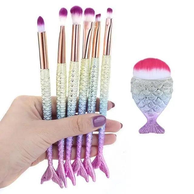 Makeup Brushes Kit Natural Tool Pencil Cosmetics Foundation Artist Mermaid Highlighter Face Set Of Bronzer Eyeshadow Lip