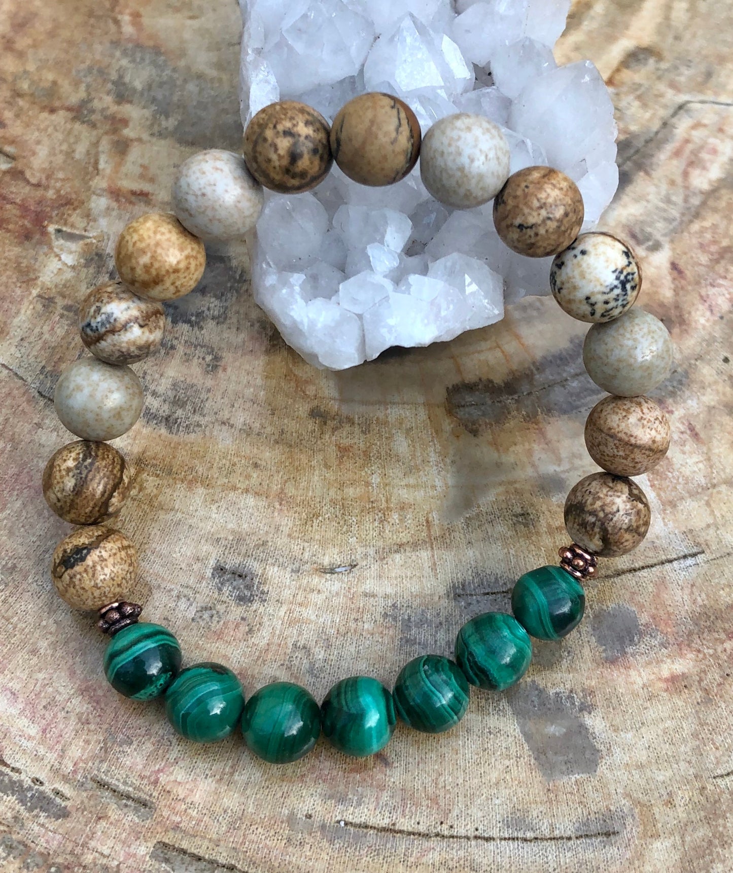 Malachite Picture Jasper Beaded Stretch Bracelet For Women