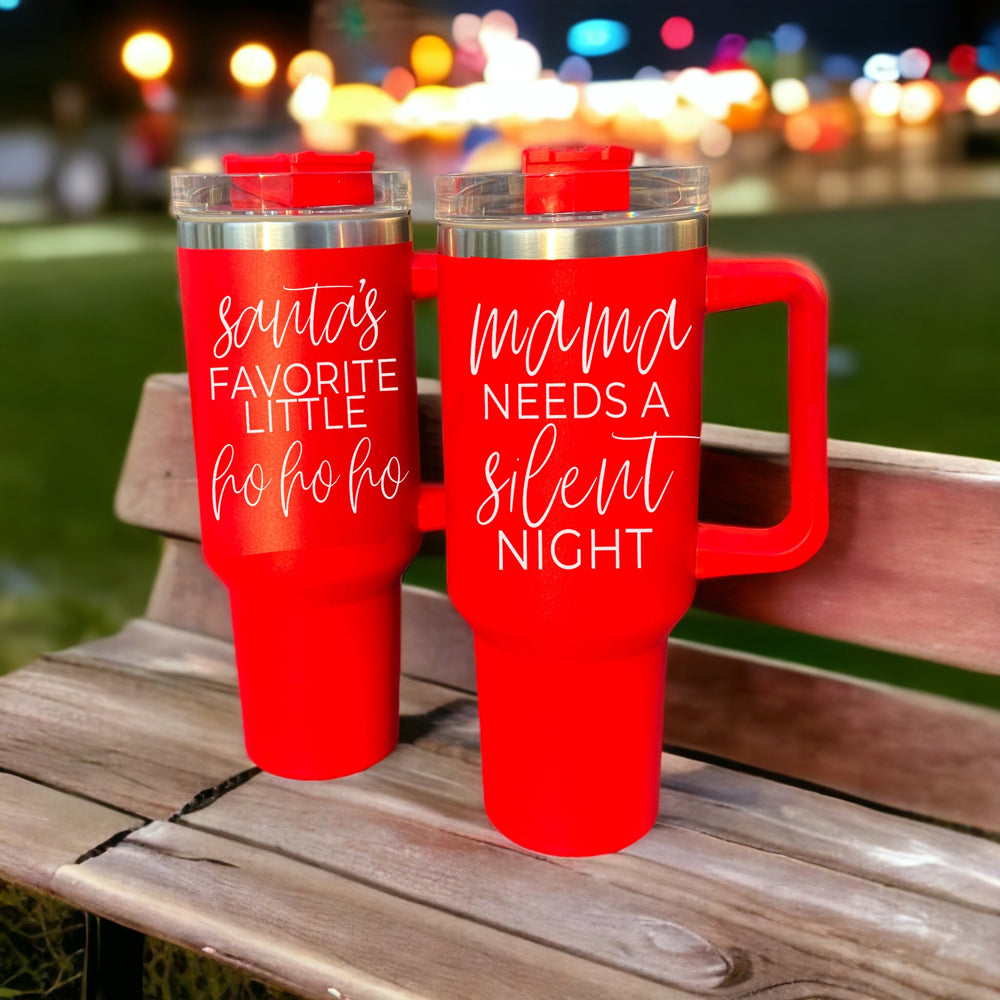 Mama Needs A Silent Night 40oz Insulated Mug With Handle Lid And Straw