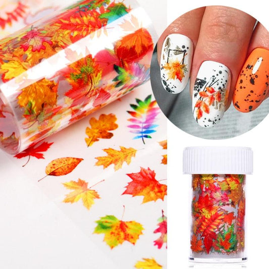 Maple Leaves Nail Foil Stickers Autumn Colorful Flower Leaves Transfer Decals Slider Nails Art Decoration DIY Manicures Summer Fruit Slime Nail Supplies Nail Art Decorations Fruit Flakes Nail Accessories