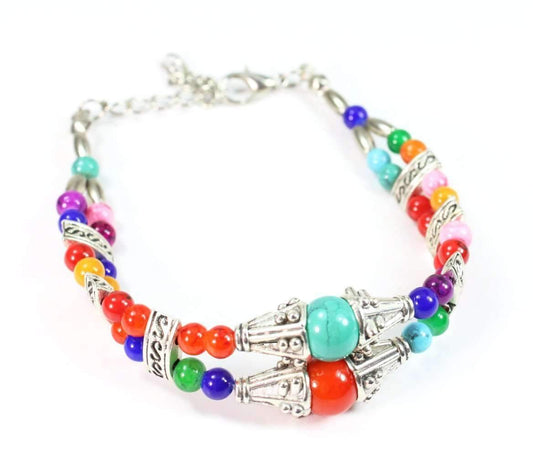 Bracelet double brin perlé marbré bohème coloré