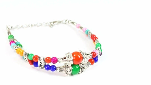 Marbled Double Strand Beaded Bracelet Colorful Boho