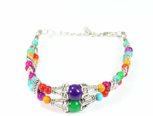 Marbled Double Strand Beaded Bracelet Colorful Boho