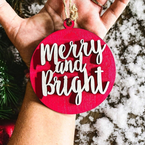 Imperfect Merry Bright 3D Handcrafted Wooden Christmas Ornament Set Limited Edition Tree Hanging Decor