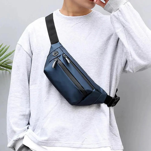 Sac banane homme bleu imperméable, sac de poitrine tendance, nouveau design, haute qualité, pour sports de plein air, sac à bandoulière de voyage pour hommes
