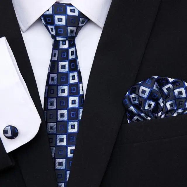 Men Elegant Red Silk Tie Classic Necktie Cufflinks Set Business Necktie With Handkerchief Perfect Match With Wedding Suit