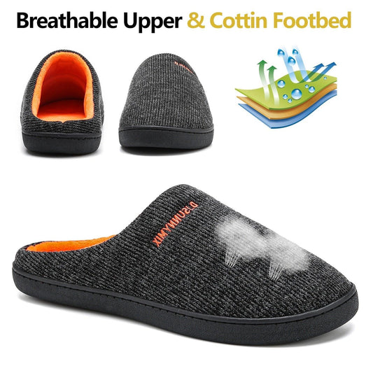 Men's Cotton Fabric Slippers Indoor Non-Slip Home Fur Couple Flat  Men Winter Slipper Cotton Memory Foam Slippers Comfort Knitted Cotton-blend Closed Toe House Indoor Outdoor Shoes