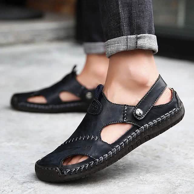 Sandales pour hommes en cuir de vachette respirantes Chaussures de marche décontractées pour la plage