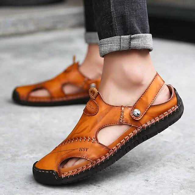 Sandales pour hommes en cuir de vachette respirantes Chaussures de marche décontractées pour la plage