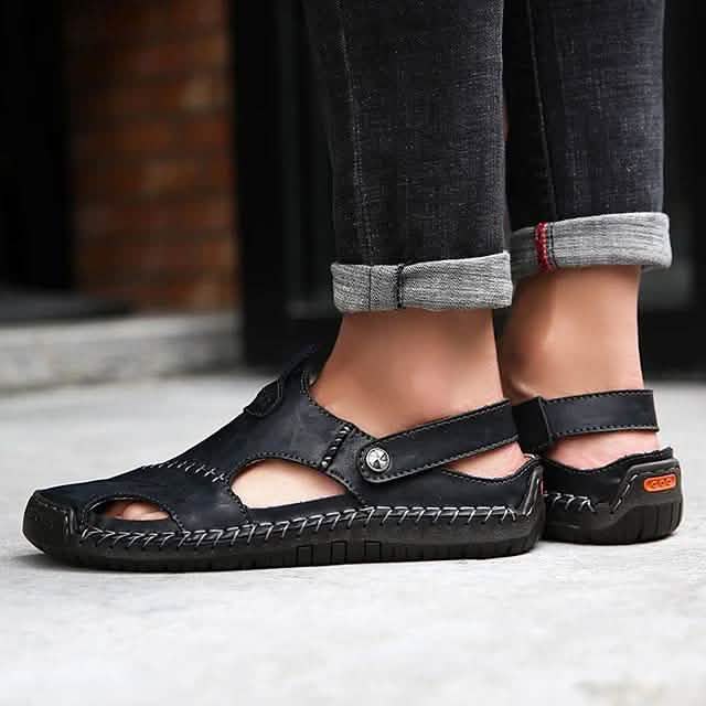 Sandales pour hommes en cuir de vachette respirantes Chaussures de marche décontractées pour la plage