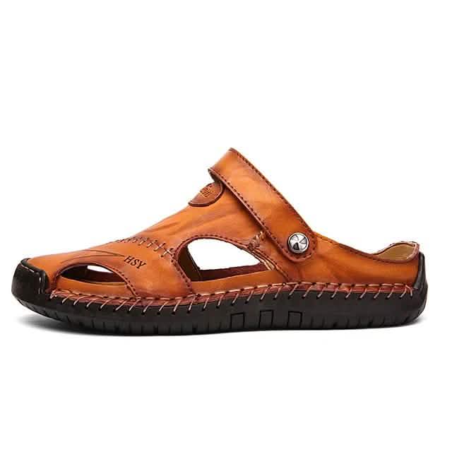 Sandales pour hommes en cuir de vachette respirantes Chaussures de marche décontractées pour la plage
