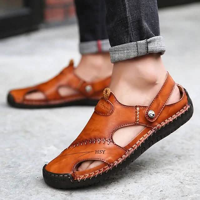 Sandales pour hommes en cuir de vachette respirantes Chaussures de marche décontractées pour la plage